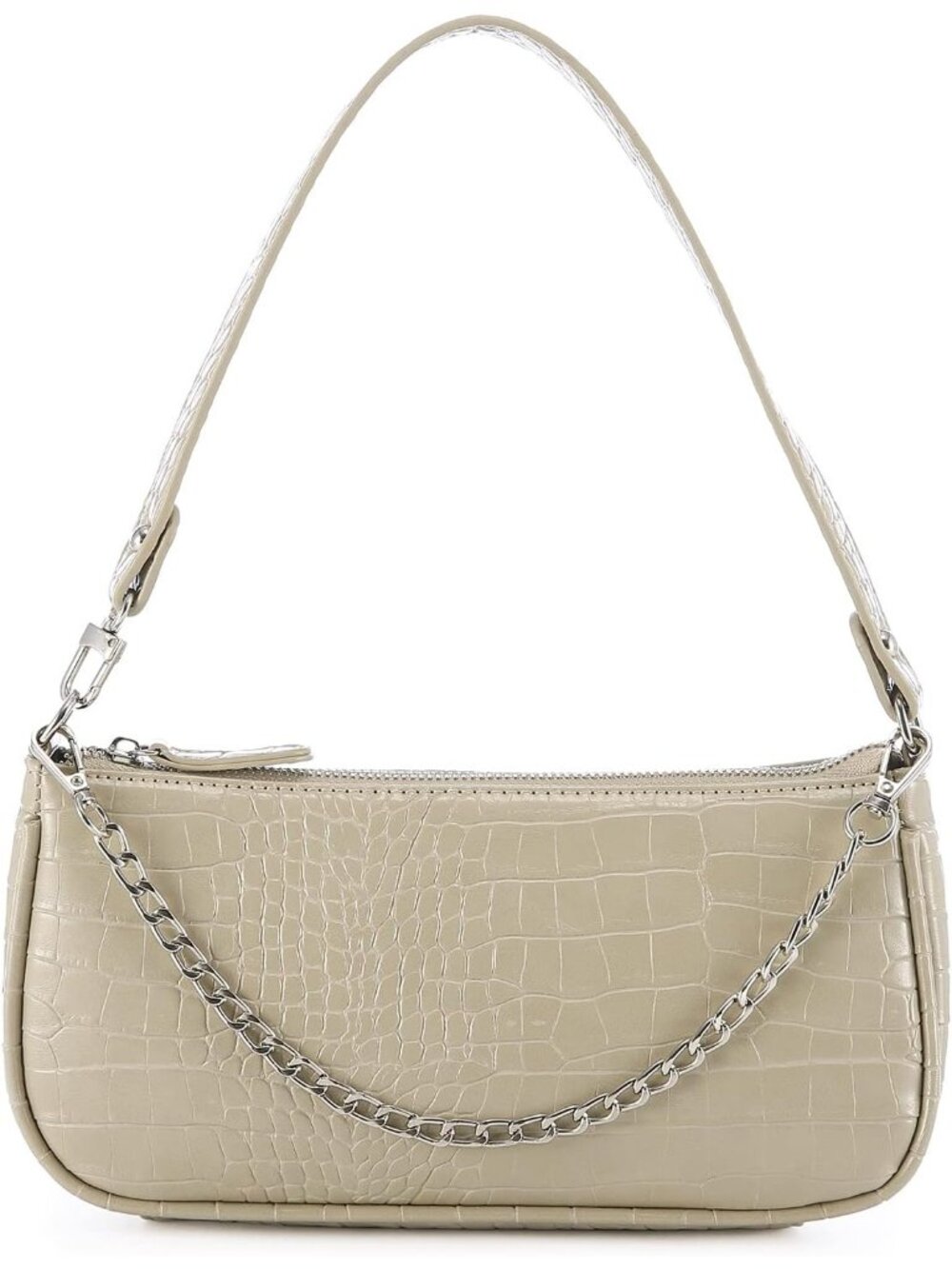 Women’s Cloud Beige Crocodile Pattern Shoulder Bag Chain Handbag Clutch Purse